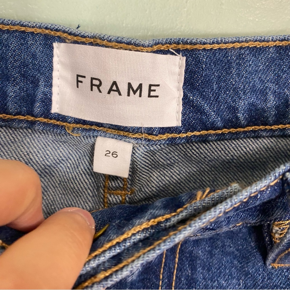FRAME Beluga Modern Chew Distressed Wide Cropped Denim Jeans Size 26 - Picture 4 of 6
